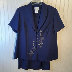 Vintage Pride & Joy Jacket Skirt Set Suit Women's Size 20WP Blue Embroidered